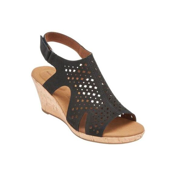 NWT ROCKPORT Womens Black Briah Hood Toe Wedge Leather Slingback Sandal 6.5 M - Picture 1 of 5